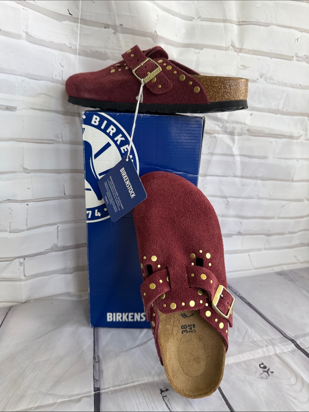 Birkenstock Boston Rivet Border Suede Clog in Zinfandel - US L7 M5 / EUR 38